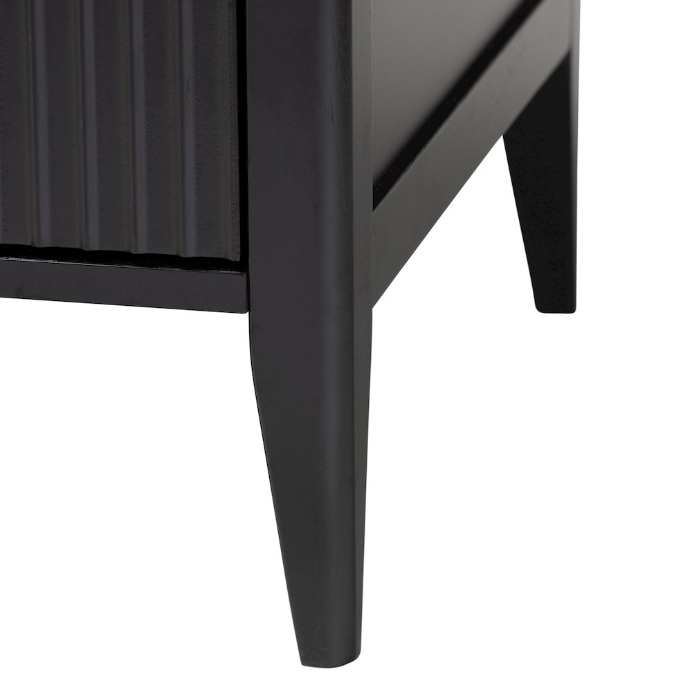 Primrose Mid-Century Black Fluted Wood King Size 4-Piece Canopy Bedroom Set. Picture 17