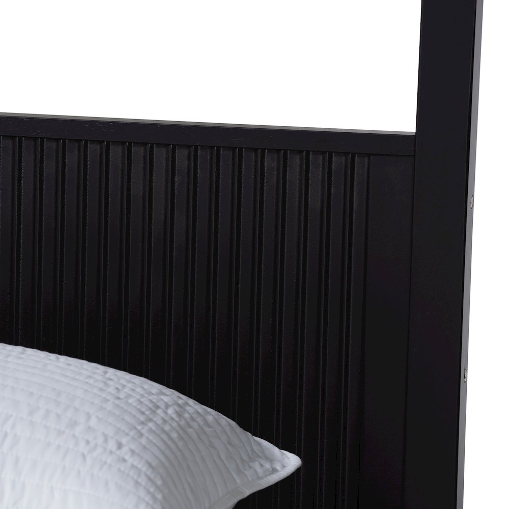 Primrose Mid-Century Black Fluted Wood King Size 4-Piece Canopy Bedroom Set. Picture 18