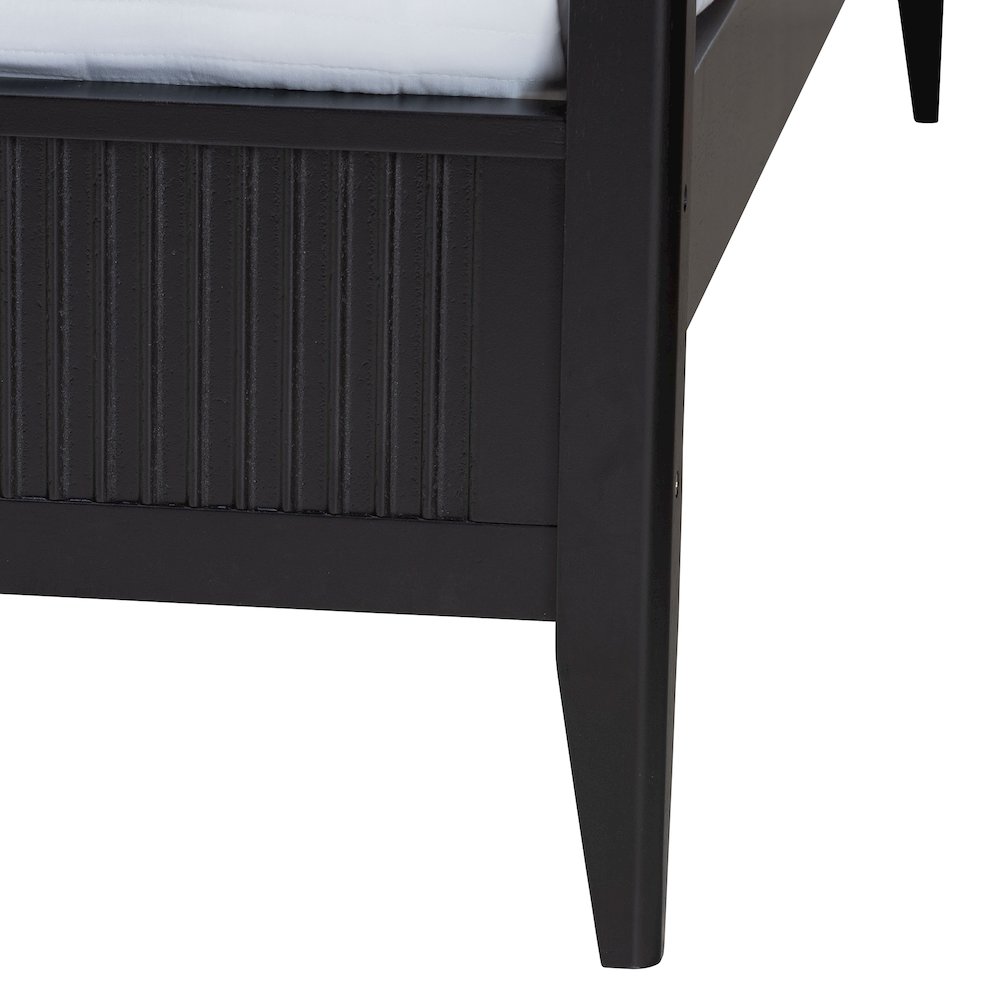 Primrose Mid-Century Black Fluted Wood King Size 4-Piece Canopy Bedroom Set. Picture 19
