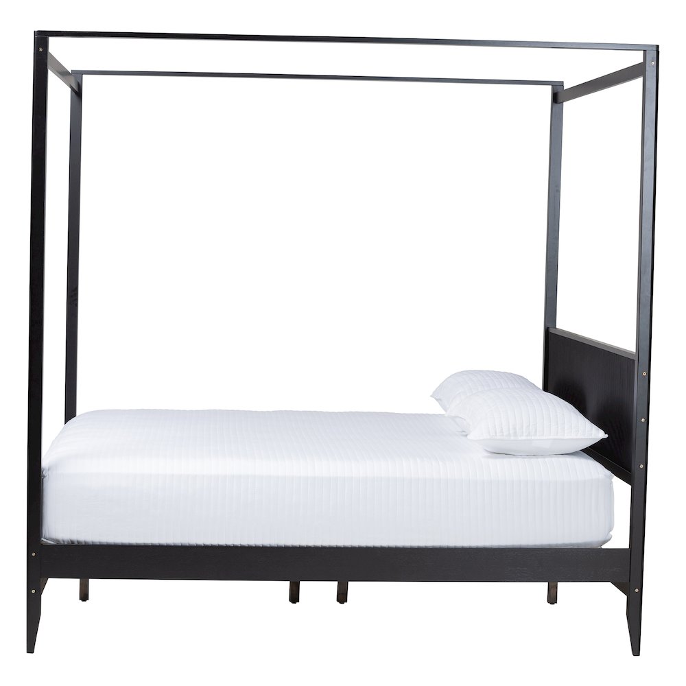 Primrose Mid-Century Black Fluted Wood King Size Canopy Bed. Picture 11