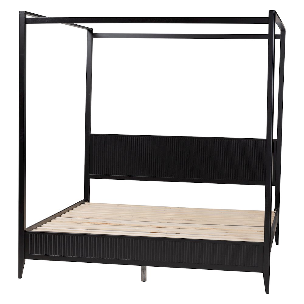 Primrose Mid-Century Black Fluted Wood King Size Canopy Bed. Picture 12