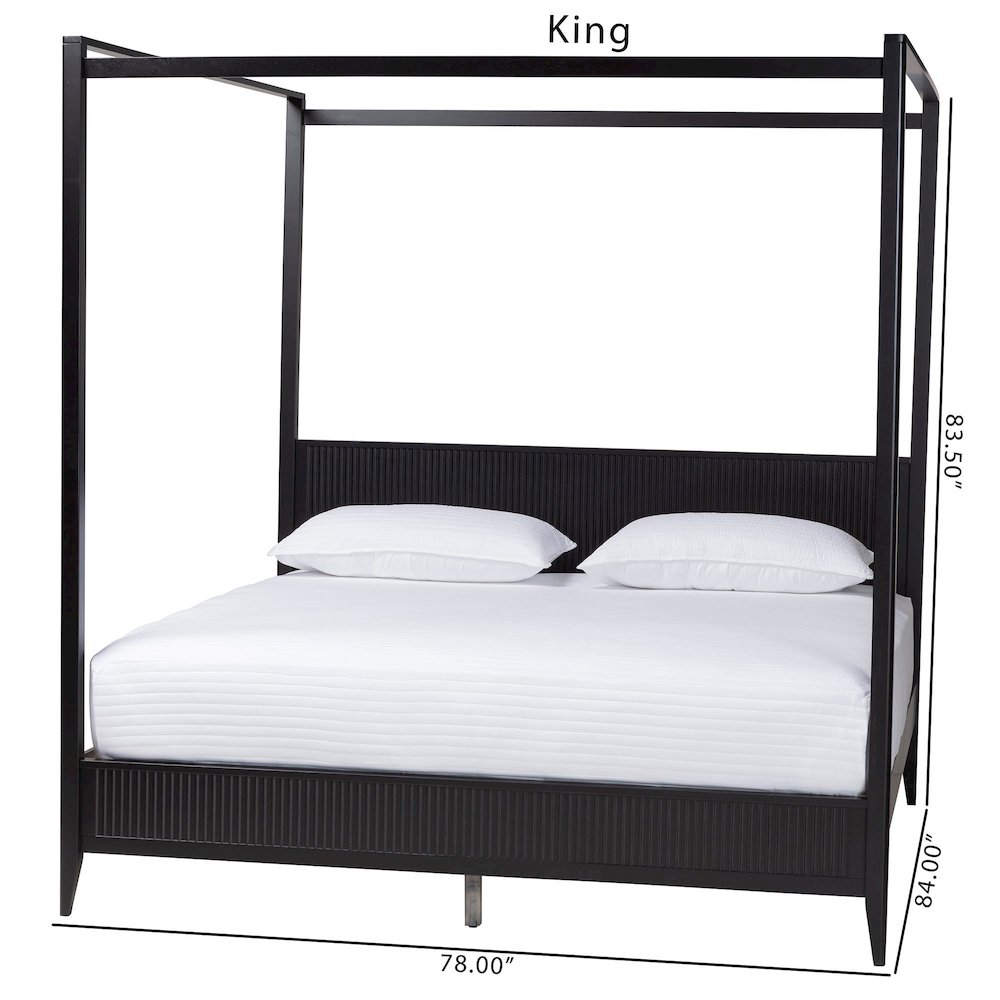 Primrose Mid-Century Black Fluted Wood King Size Canopy Bed. Picture 18