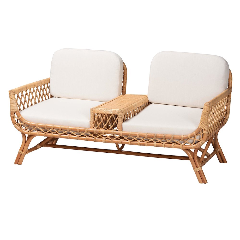 Pakis Bohemian Light Honey Rattan Tete-a-Tete Sofa. Picture 11