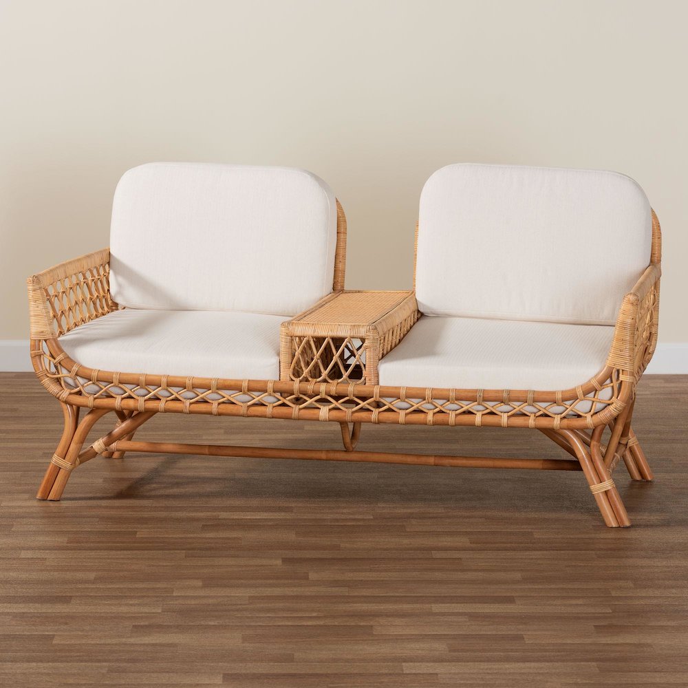 Pakis Bohemian Light Honey Rattan Tete-a-Tete Sofa. Picture 20