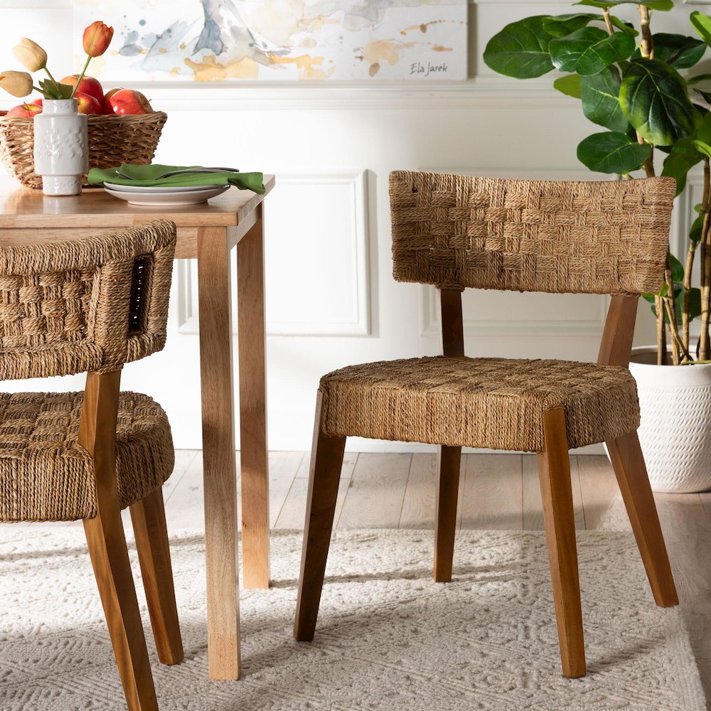 Sabit Bohemian Seagrass and Mahogany Wood Dining Chair. Picture 11