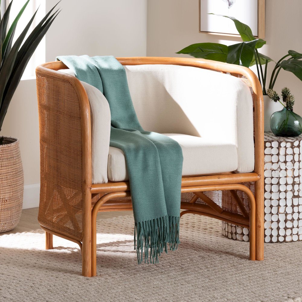 Bandung Bohemian Light Honey Rattan Accent Chair. Picture 11