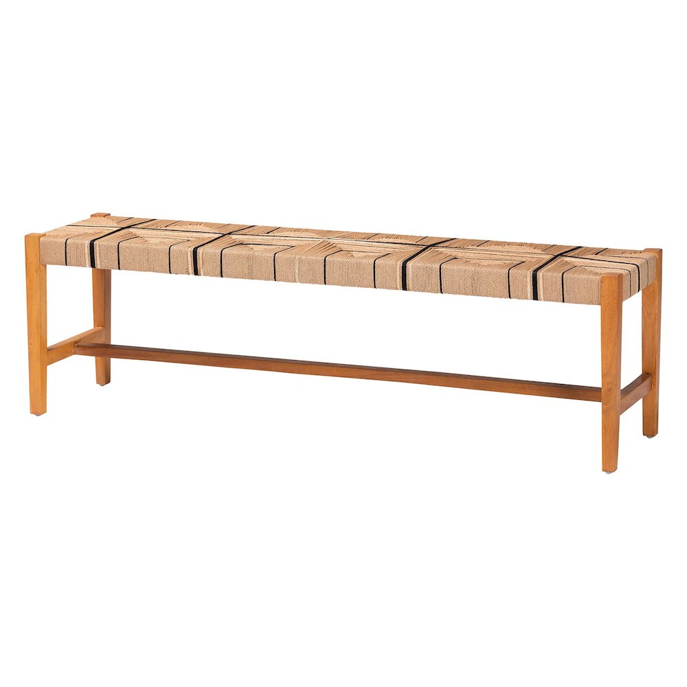 Prita Bohemian Paper Loom and Natural Mahogany Wood Dining Bench. Picture 9