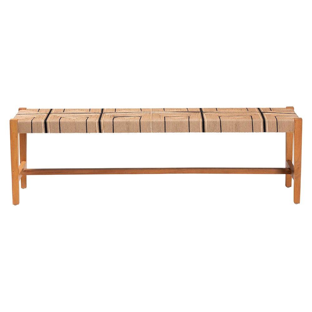 Prita Bohemian Paper Loom and Natural Mahogany Wood Dining Bench. Picture 10