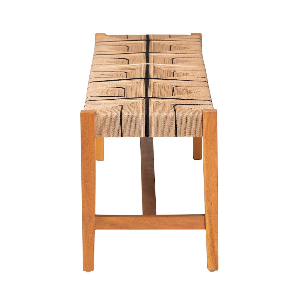 Prita Bohemian Paper Loom and Natural Mahogany Wood Dining Bench. Picture 11