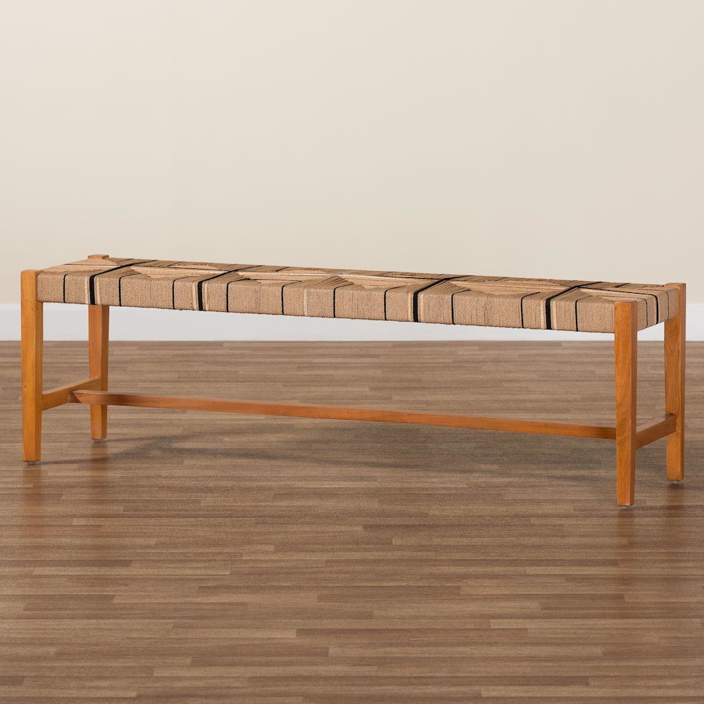 Prita Bohemian Paper Loom and Natural Mahogany Wood Dining Bench. Picture 15
