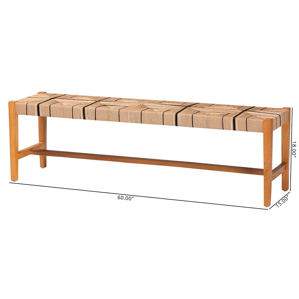 Prita Bohemian Paper Loom and Natural Mahogany Wood Dining Bench. Picture 16