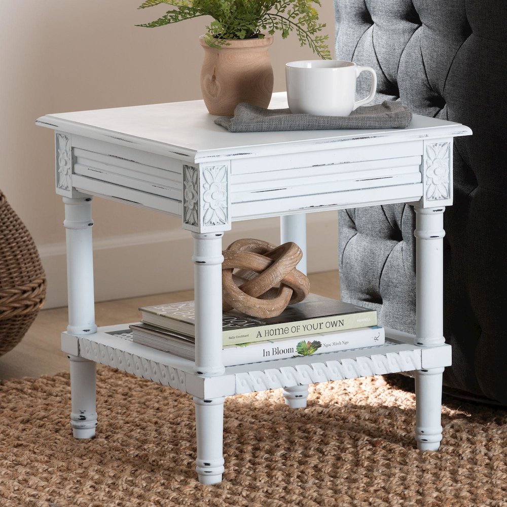 Jeanne Vintage Traditional White Wood End Table. Picture 10