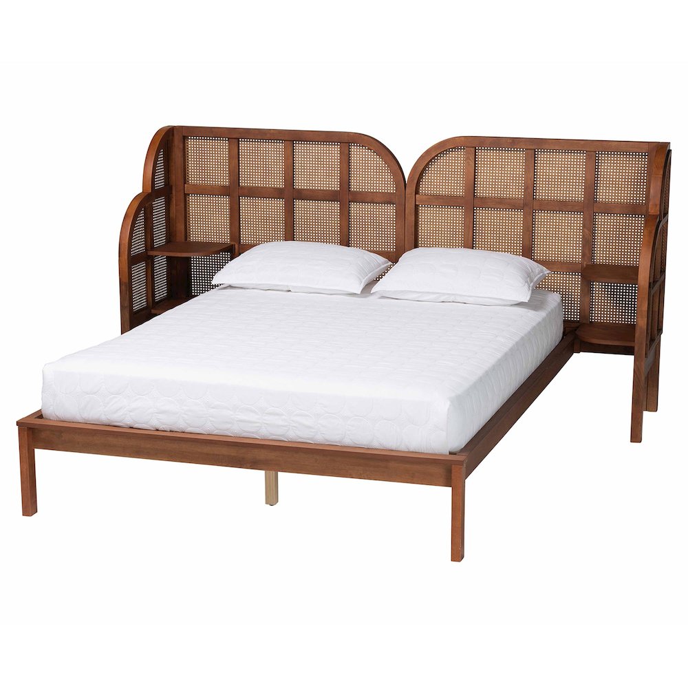 Cascadia Mid-Century Modern Walnut Brown Wood King Size Wingback Platform Bed. Picture 1