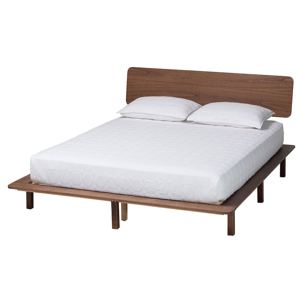 Studio Alyssa Japandi Walnut Brown Wood King Size Platform Bed. Picture 1