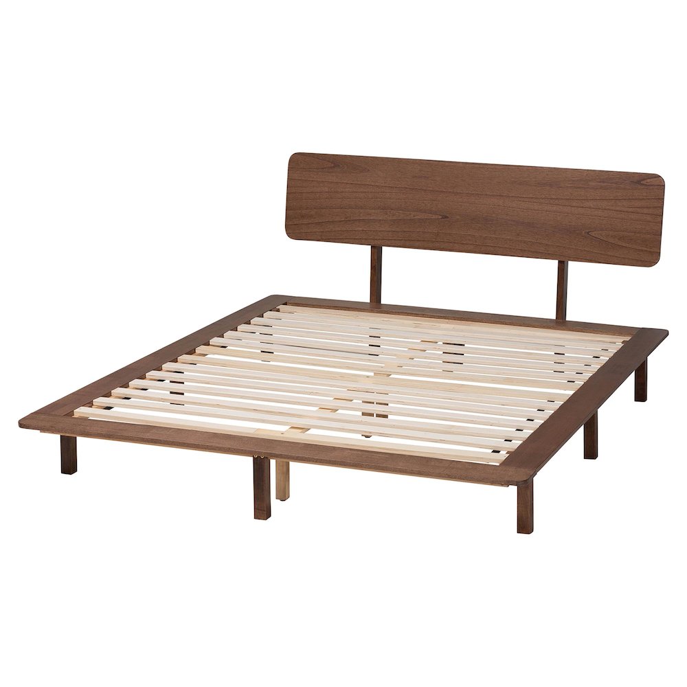 Studio Alyssa Japandi Walnut Brown Wood King Size Platform Bed. Picture 3
