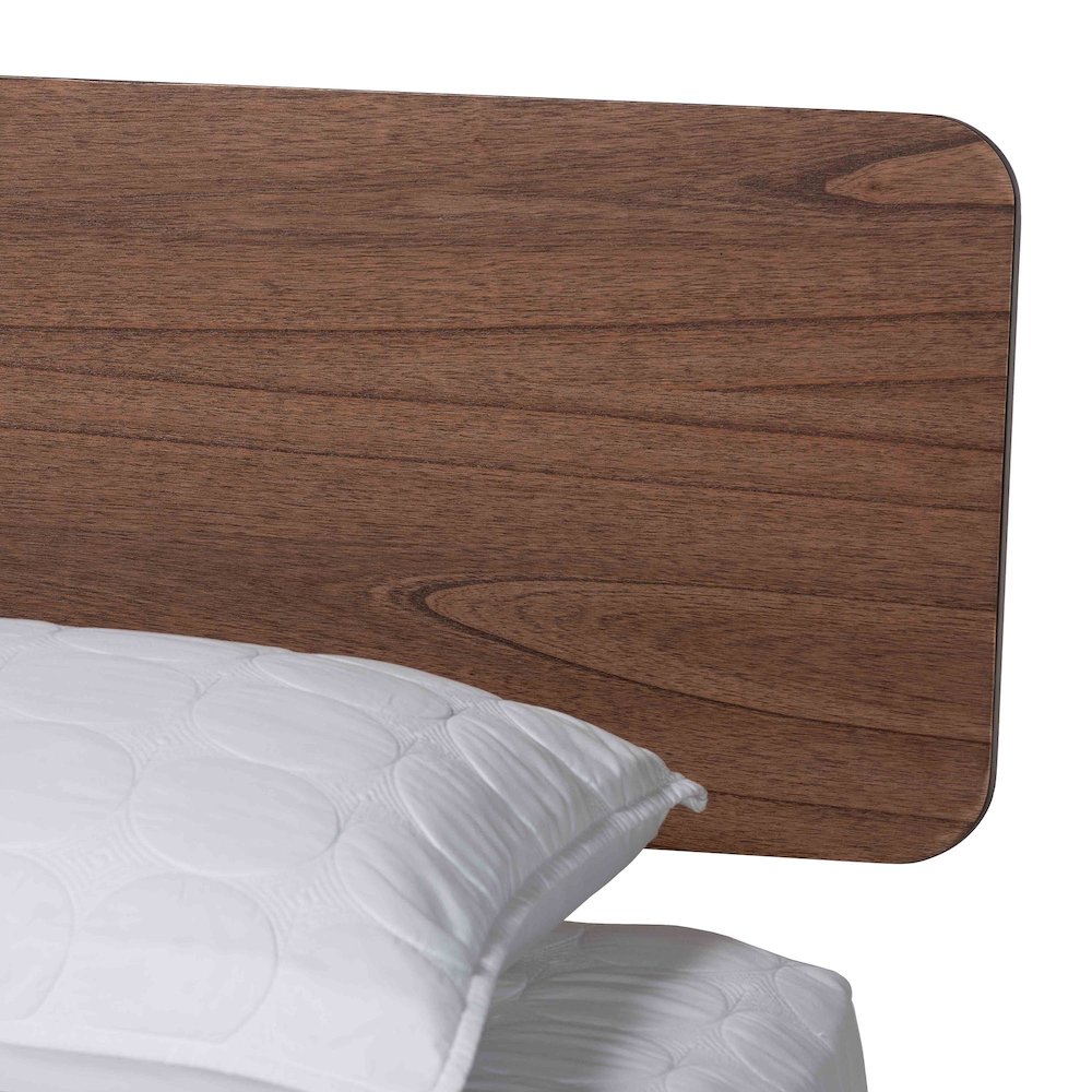 Studio Alyssa Japandi Walnut Brown Wood King Size Platform Bed. Picture 4