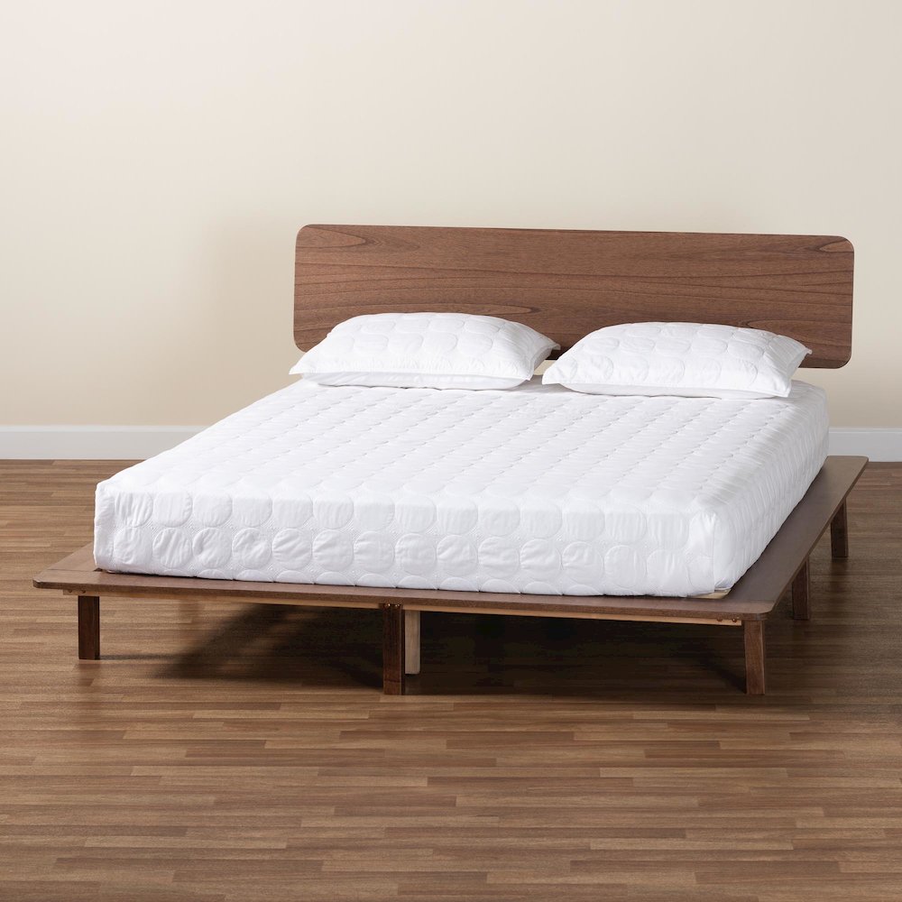 Studio Alyssa Japandi Walnut Brown Wood King Size Platform Bed. Picture 8