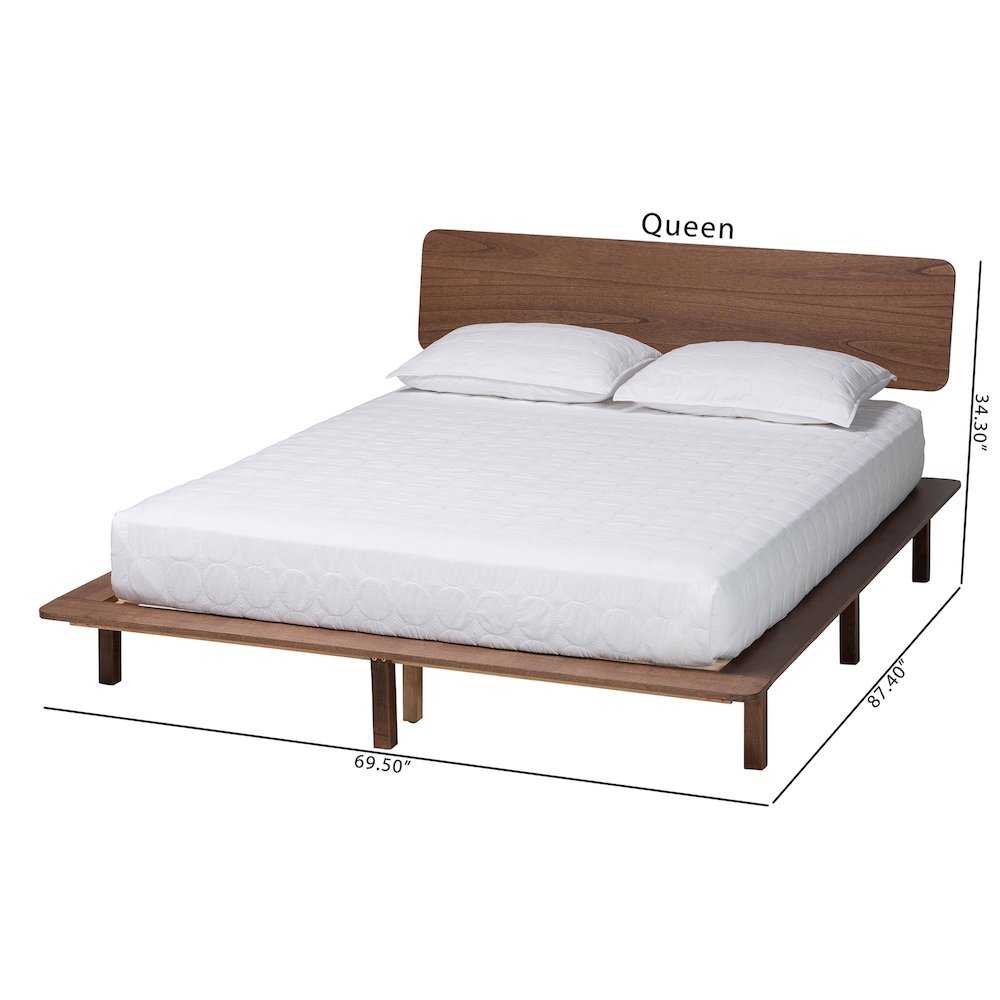 Studio Alyssa Japandi Walnut Brown Wood King Size Platform Bed. Picture 9