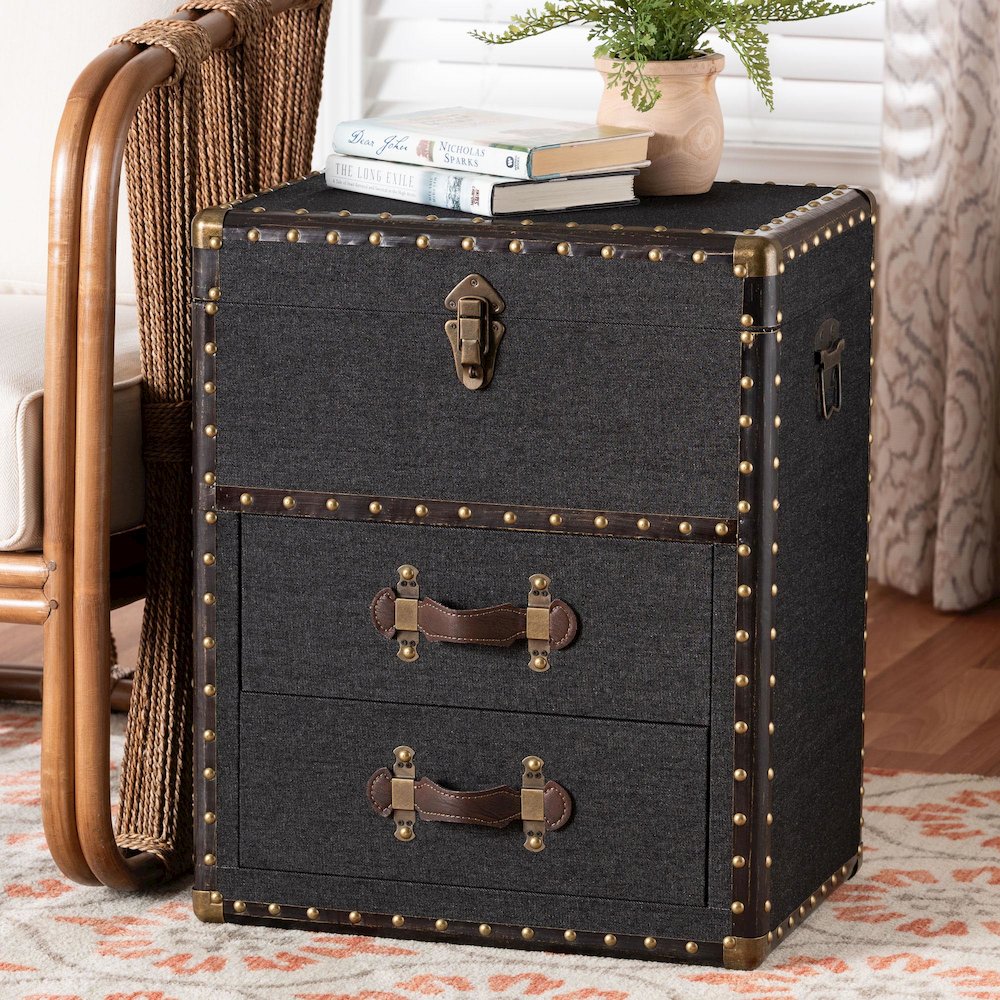 Studio Agatha Vintage Black Canvas 2-Drawer Storage Trunk. Picture 13