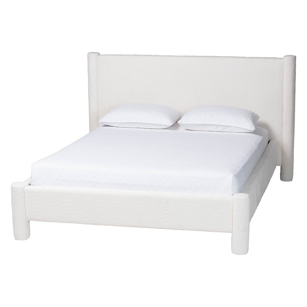 Laria Modern White Teddy-Bear Fabric King Size Platform Bed. Picture 1