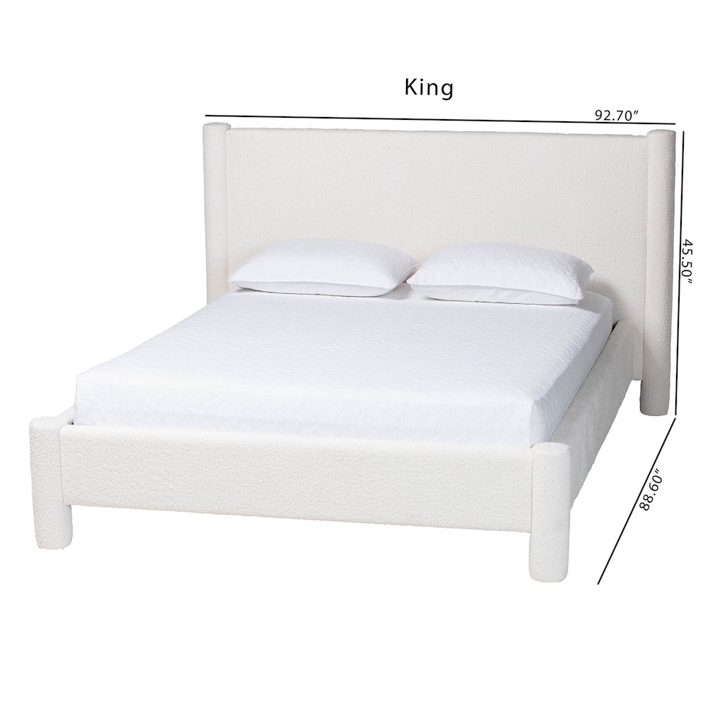 Laria Modern White Teddy-Bear Fabric King Size Platform Bed. Picture 10