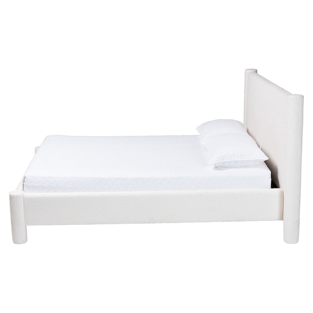 Laria Modern White Teddy-Bear Fabric King Size Platform Bed. Picture 2
