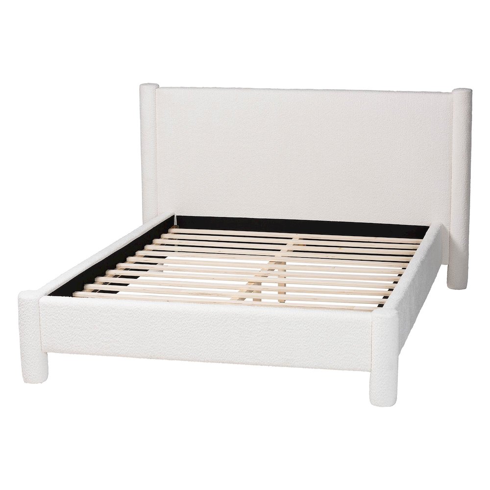 Laria Modern White Teddy-Bear Fabric King Size Platform Bed. Picture 3