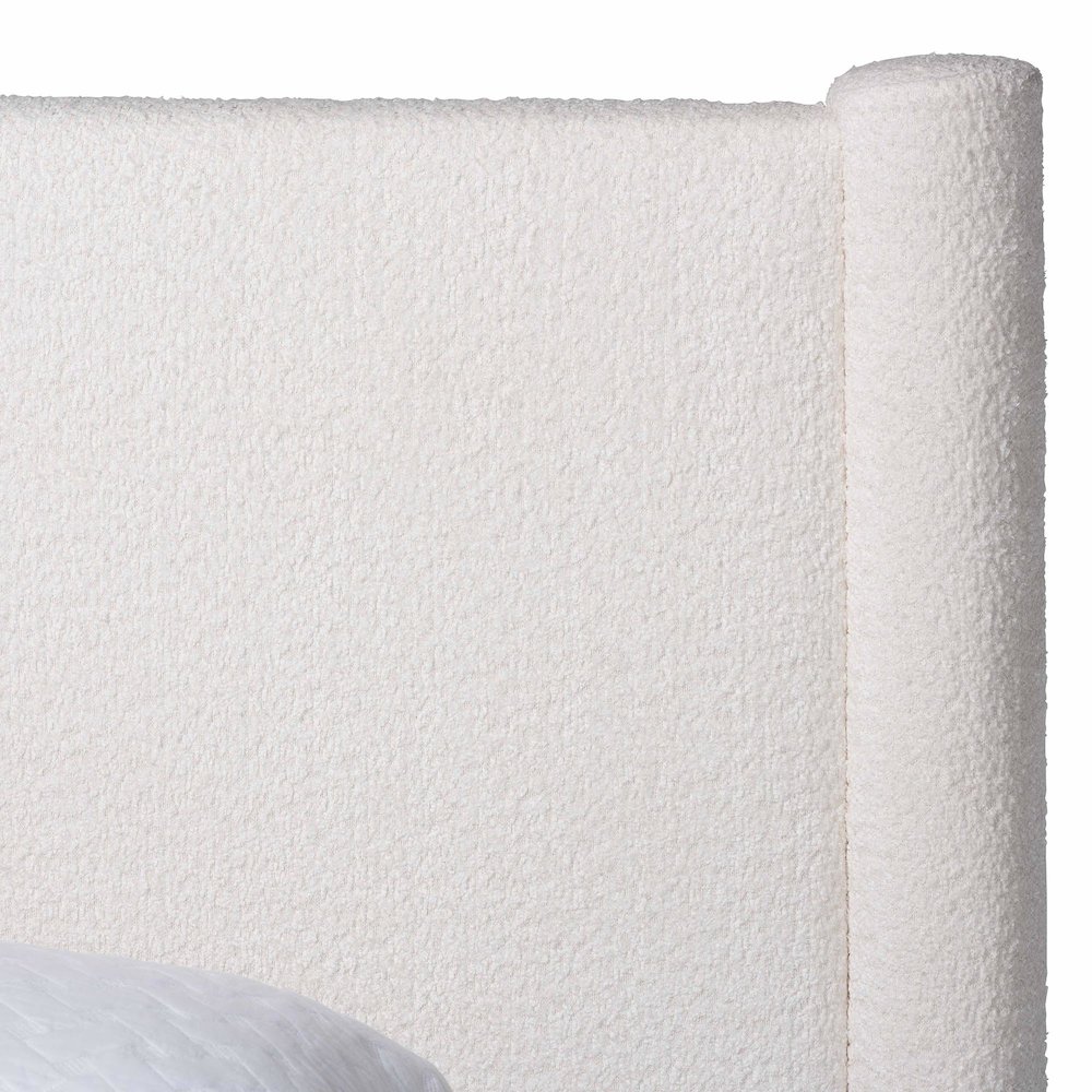 Laria Modern White Teddy-Bear Fabric King Size Platform Bed. Picture 4