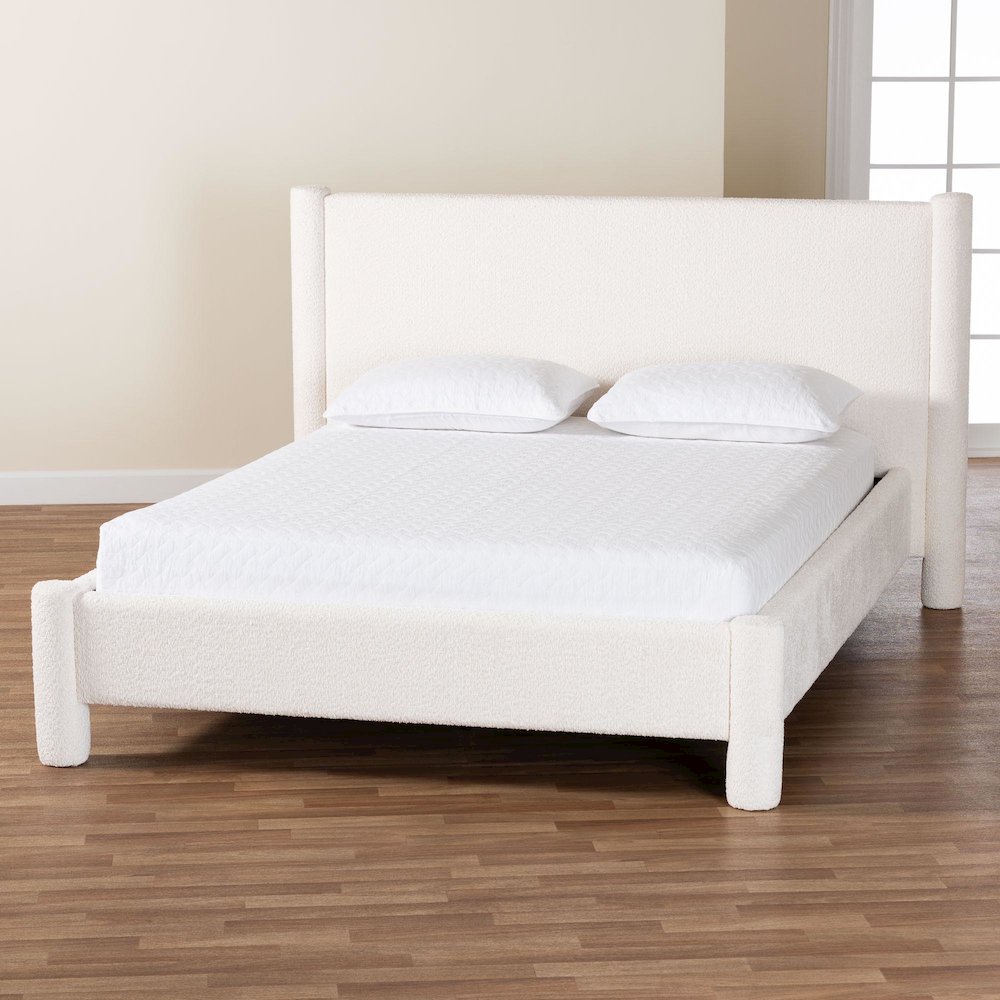 Laria Modern White Teddy-Bear Fabric King Size Platform Bed. Picture 8