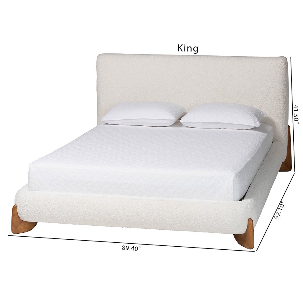 Vinicio Mid-Century Modern Cream Boucle King Platform Bed. Picture 10