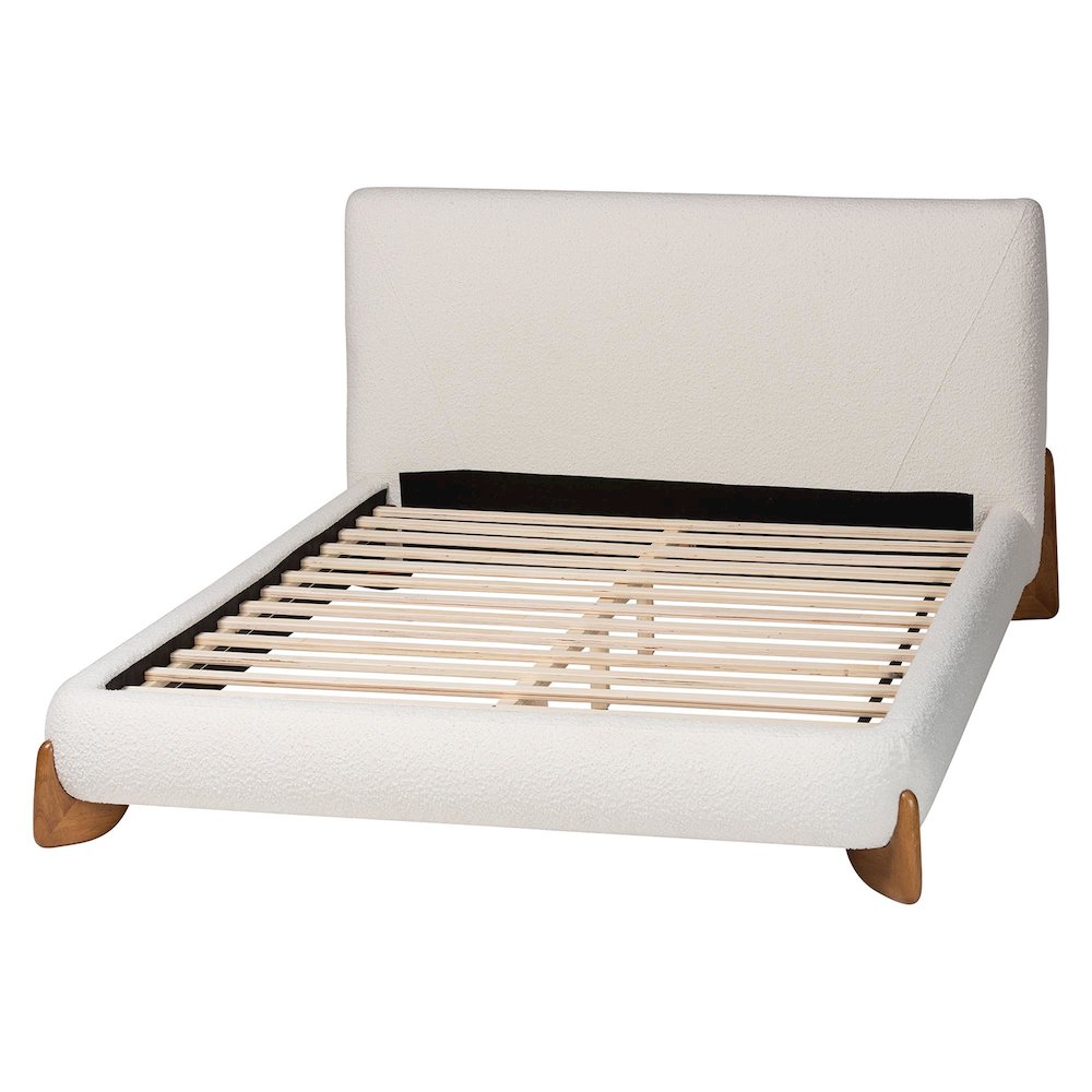 Vinicio Mid-Century Modern Cream Boucle King Platform Bed. Picture 3