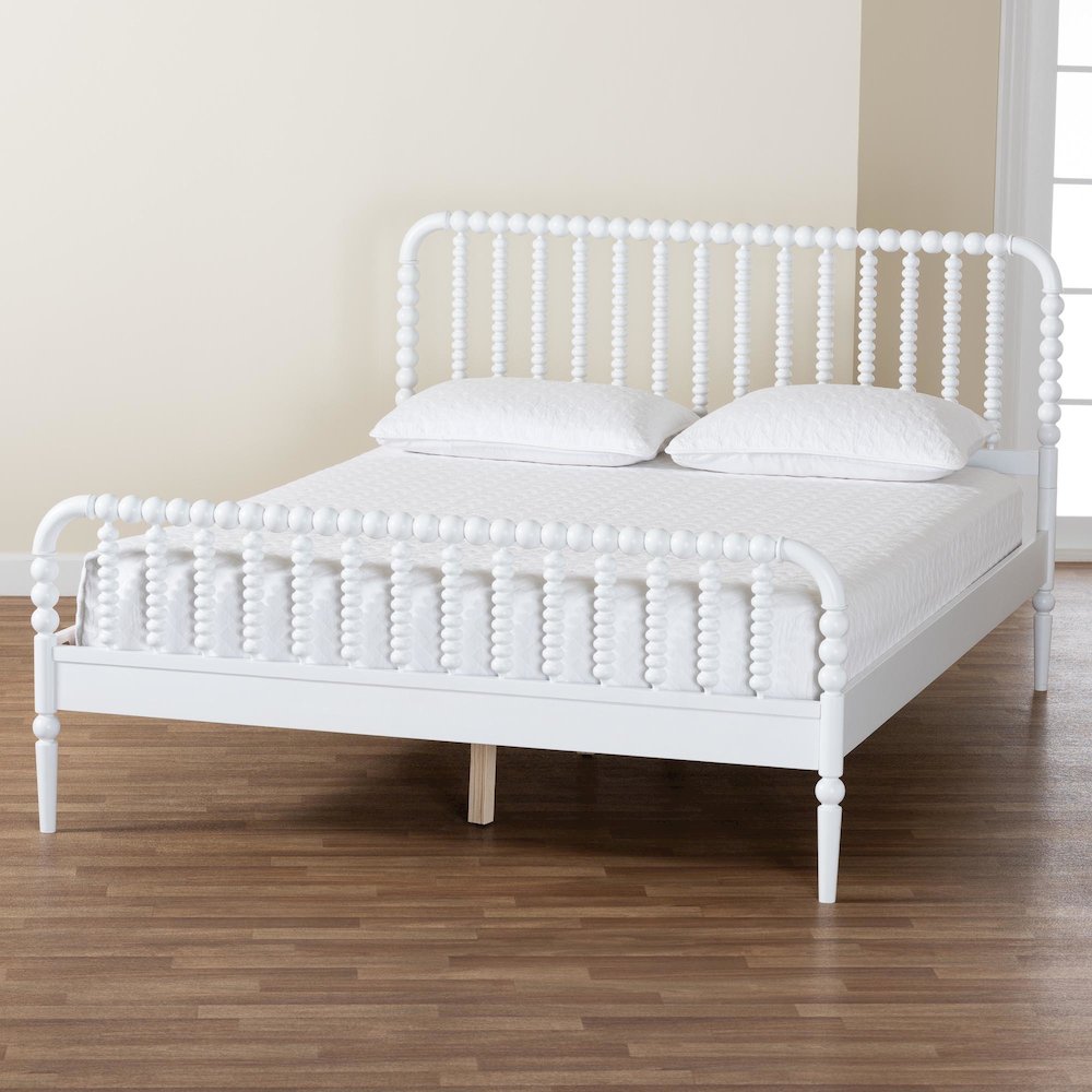 Lucera Mid-Century White Queen Size Bobbin Bed. Picture 8