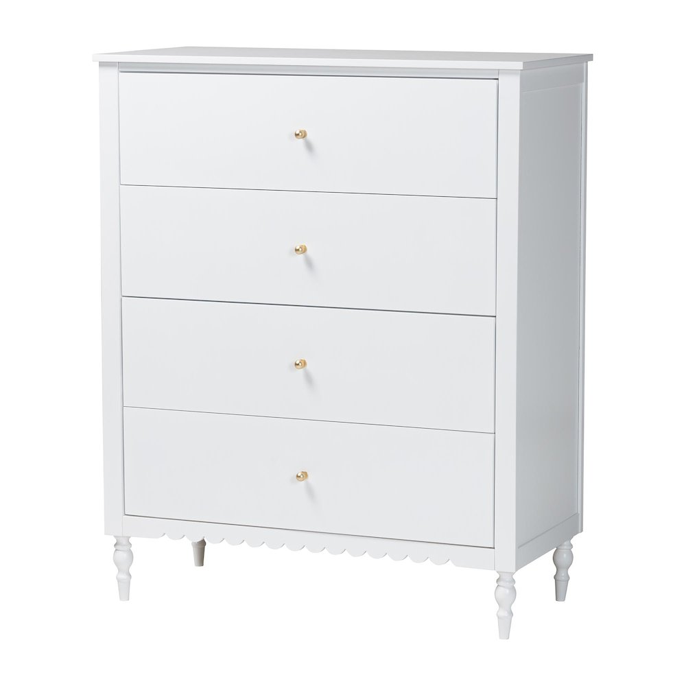 Roni Modern White Wood 4-Piece Full Bedroom Set with Scalloped Edges. Picture 5