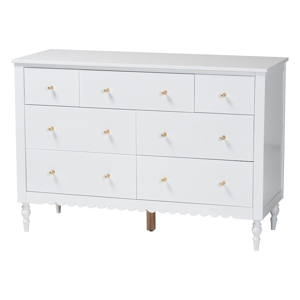 Roni Modern White Wood 4-Piece Full Bedroom Set with Scalloped Edges. Picture 6