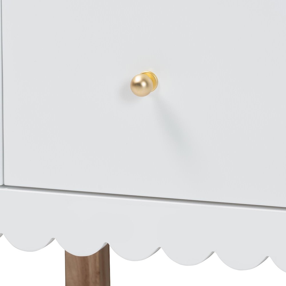 Roni Modern White Wood 4-Piece Full Bedroom Set with Scalloped Edges. Picture 7