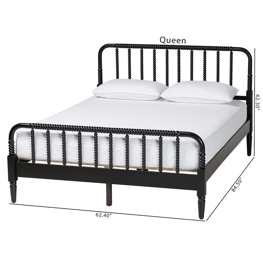 Braith Farmhouse Black Spindle Wood King Size Platform Bed. Picture 9