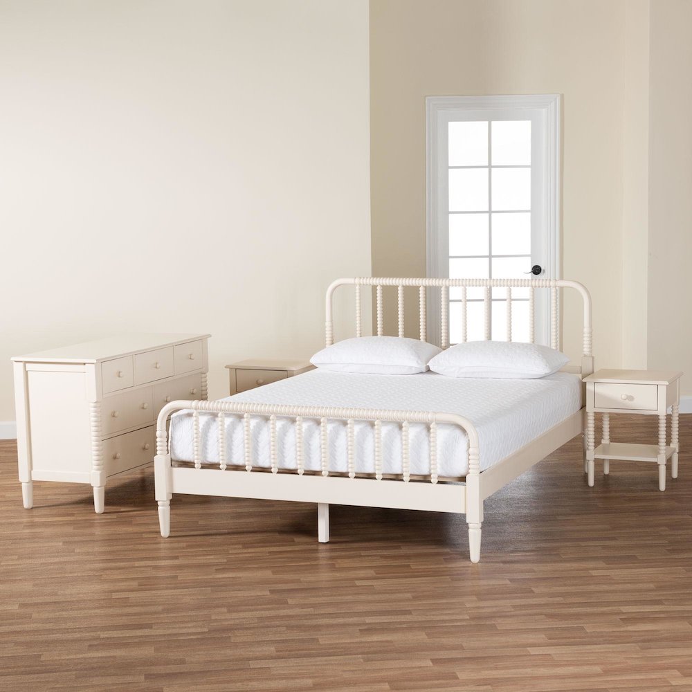 Baxton Studio Braith Farmhouse Ivory Spindle Wood King Size 4-Piece Bedroom Set. Picture 12