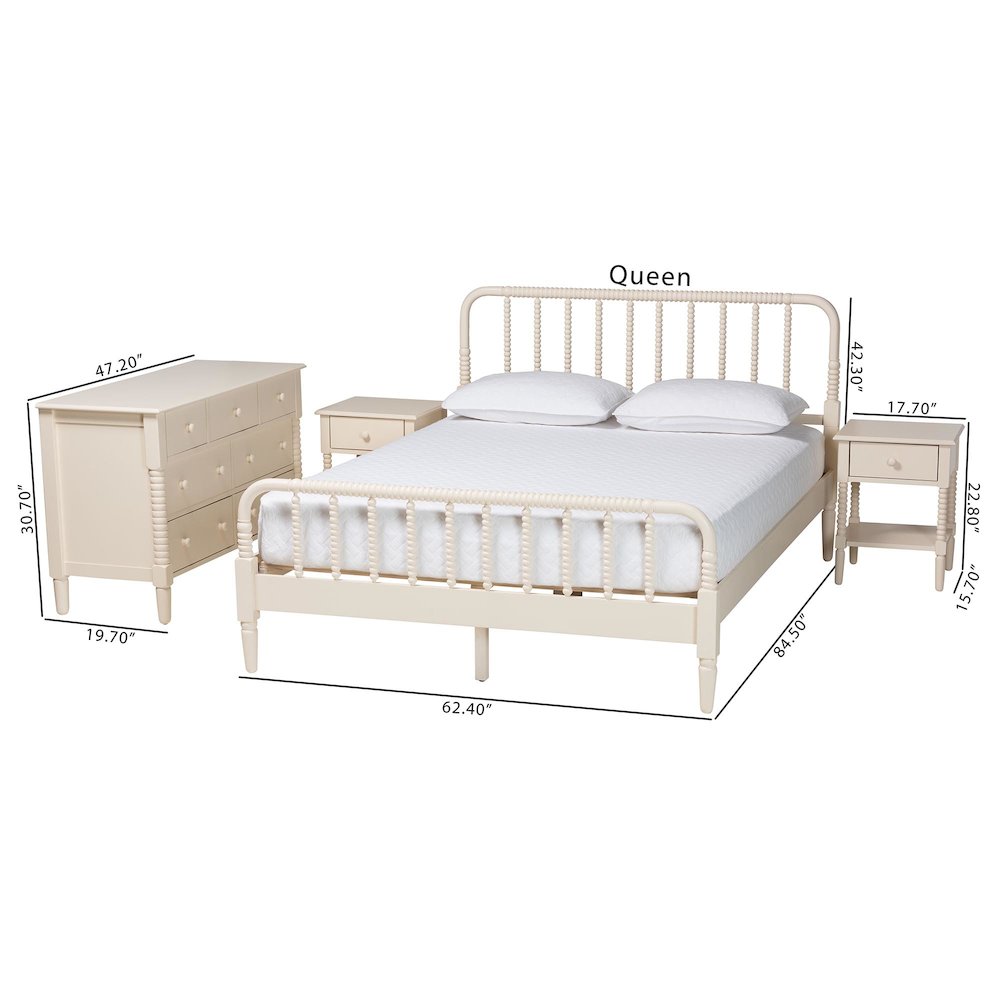 Baxton Studio Braith Farmhouse Ivory Spindle Wood King Size 4-Piece Bedroom Set. Picture 13