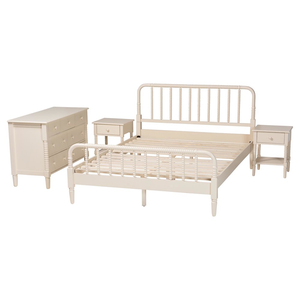 Baxton Studio Braith Farmhouse Ivory Spindle Wood King Size 4-Piece Bedroom Set. Picture 2