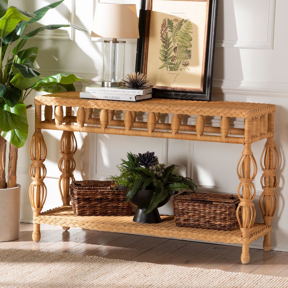 Natural Rattan Console Table - Handwoven Wicker Accent Table. Picture 9