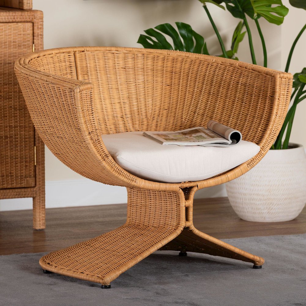 Natural Rattan Lounge Chair - Handwoven Wicker Accent Seating. Picture 9