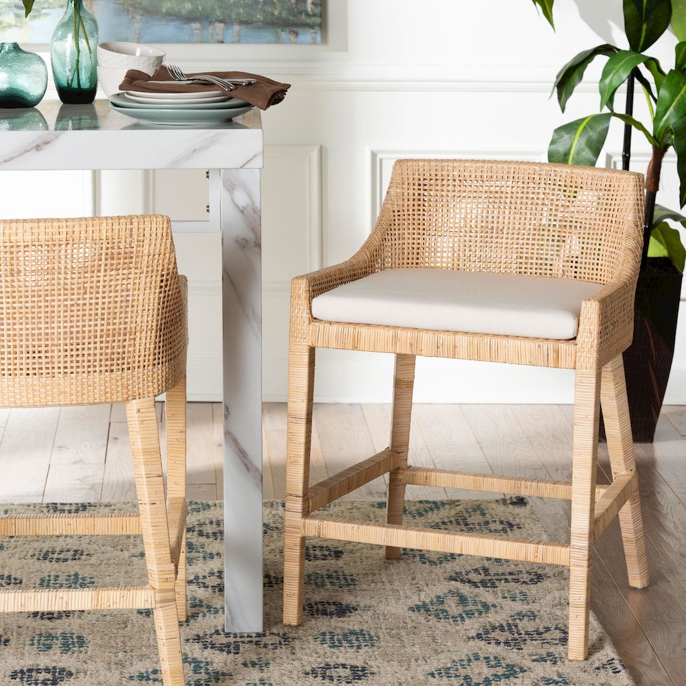 Natural Rattan Counter Stool - Handcrafted Wingback Counter Chair. Picture 10