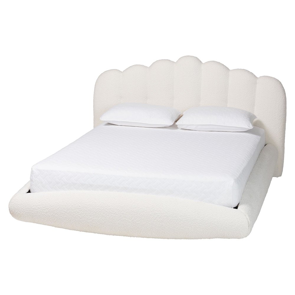 Grenier Modern Cream Boucle Fabric King Size Floating Bed. Picture 1