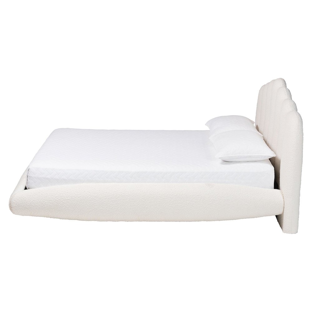 Grenier Modern Cream Boucle Fabric King Size Floating Bed. Picture 2