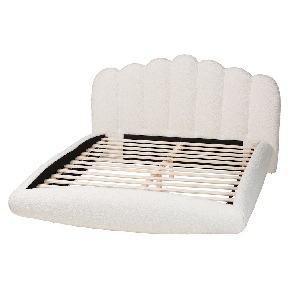 Grenier Modern Cream Boucle Fabric King Size Floating Bed. Picture 3