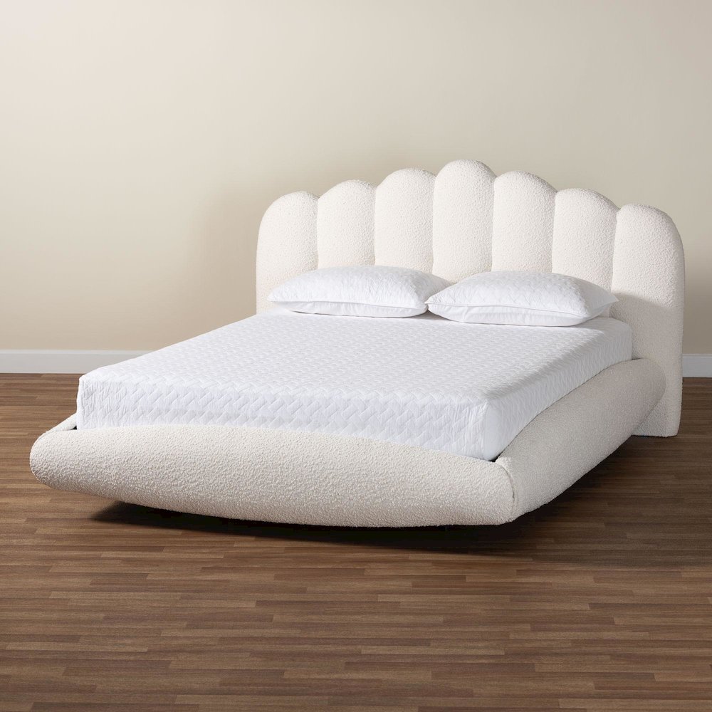 Grenier Modern Cream Boucle Fabric King Size Floating Bed. Picture 7