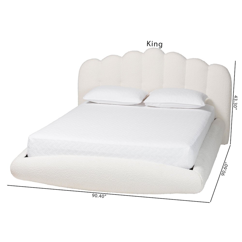 Grenier Modern Cream Boucle Fabric King Size Floating Bed. Picture 9