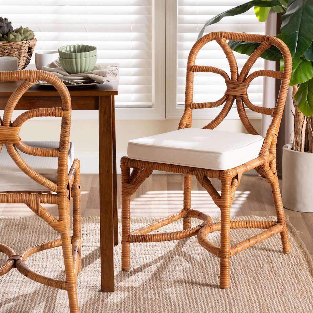 Natural Rattan Dining Chair - Handwoven Wicker Side Chair with Removable Cushion. Picture 10