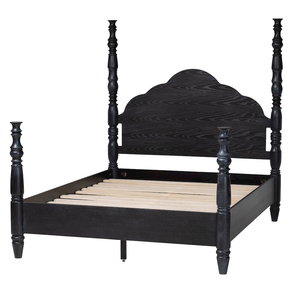 Four-Poster Platform Bed - Sculpted Post Bed Frame, Black, King. Picture 3