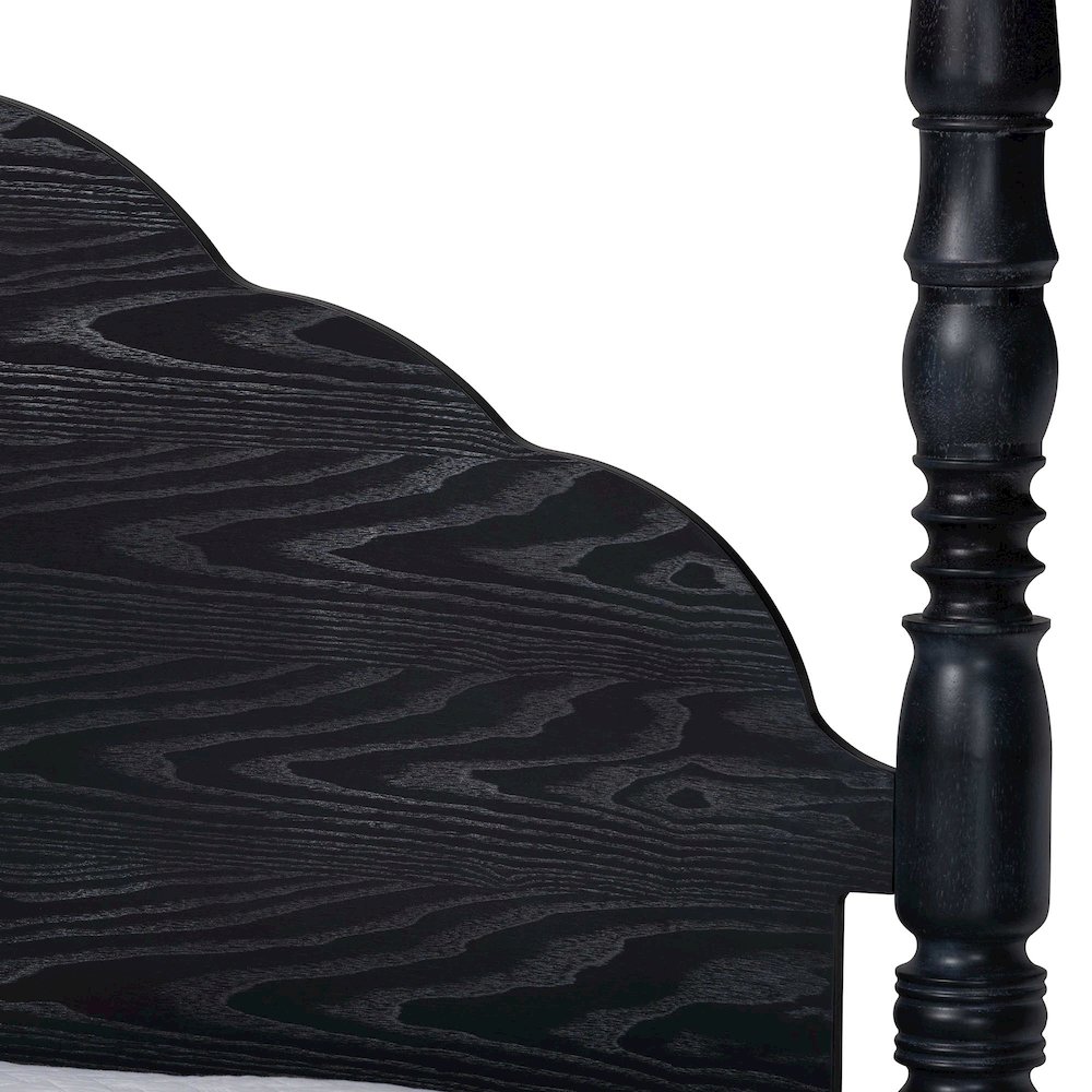 Four-Poster Platform Bed - Sculpted Post Bed Frame, Black, King. Picture 4